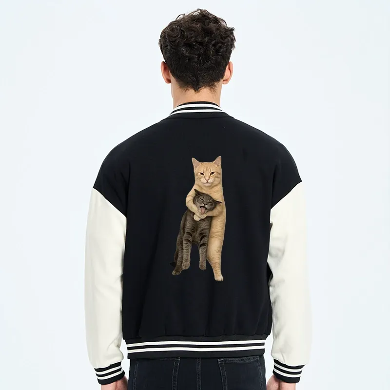 Tokyo-Tiger Orange Cat’s Tight Embrace Embroidery Varsity Jacket