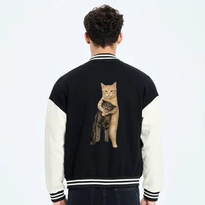 Tokyo-Tiger Orange Cat’s Tight Embrace Embroidery Varsity Jacket