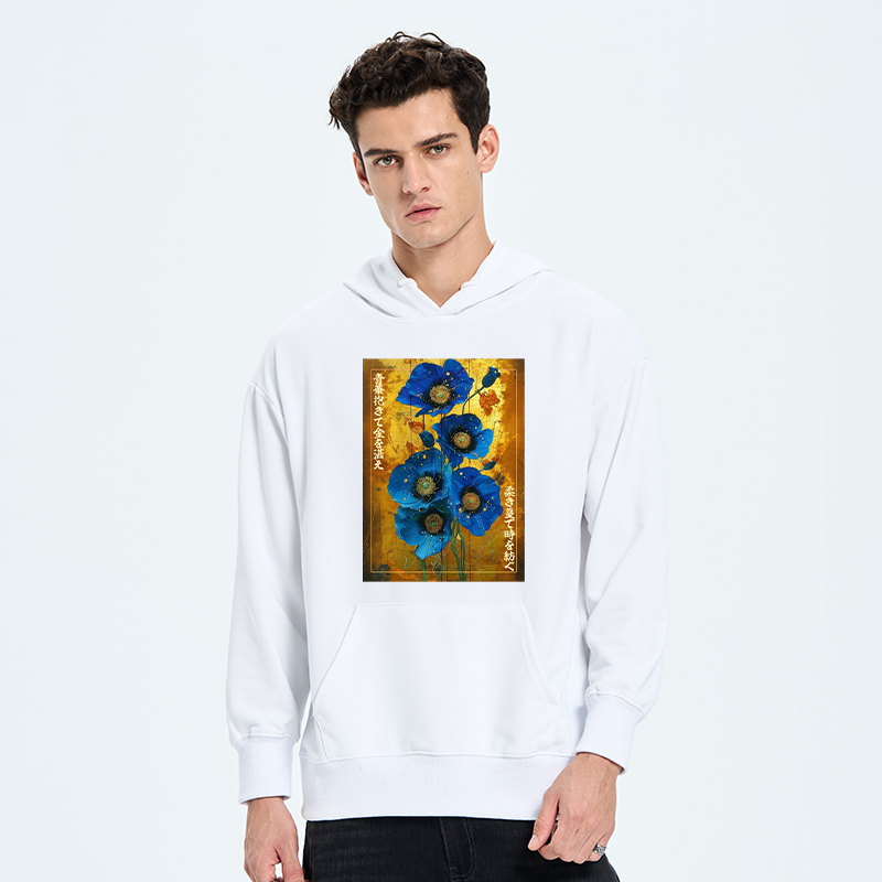 Tokyo-Tiger Shiny Blue Flower Warm Golden Background Classic Hoodie