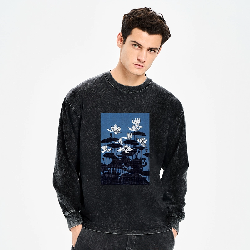 Tokyo-Tiger Blue Lotus Japanese Art Long Sleeve T-Shirt
