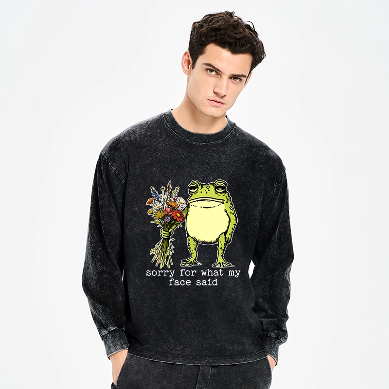 Tokyo-Tiger Frog Sorry Mode Activated Washed Long Sleeve T-Shirt