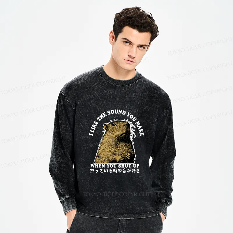Tokyo-Tiger I Like The Sound Of Silence Washed Long Sleeve T-Shirt