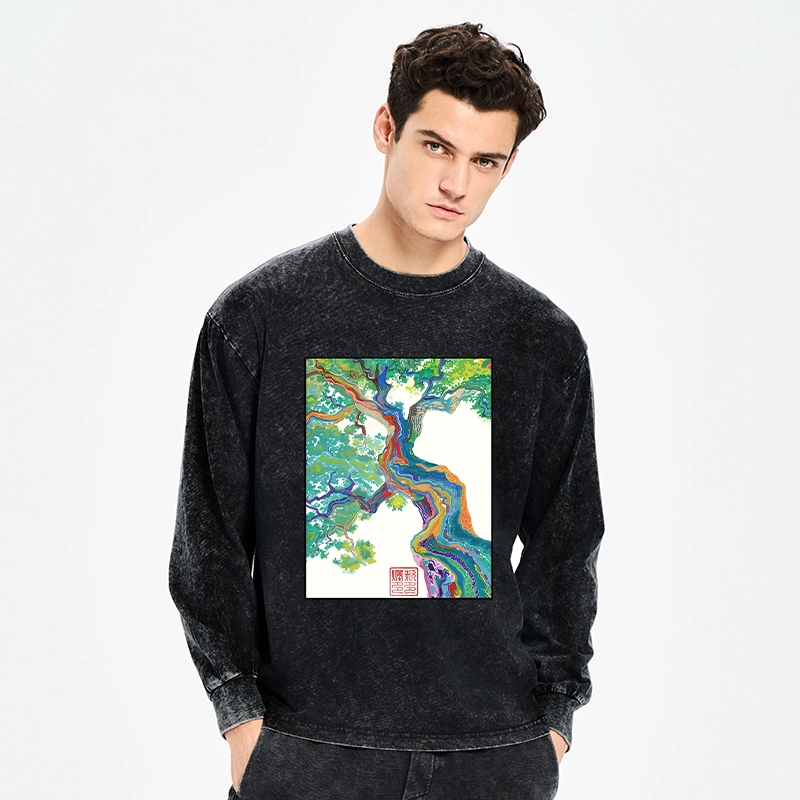 Tokyo-Tiger Colorful Magic Tree Washed Long Sleeve T-Shirt
