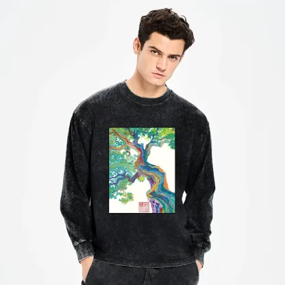 Tokyo-Tiger Colorful Magic Tree Washed Long Sleeve T-Shirt