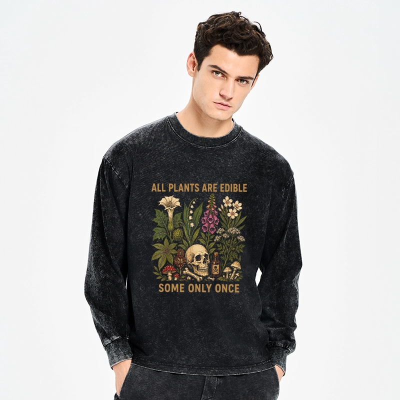Tokyo-Tiger Edible Plants Some Only Once Joke Washed Long Sleeve T-Shirt