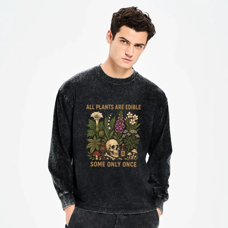 Tokyo-Tiger Edible Plants Some Only Once Joke Washed Long Sleeve T-Shirt