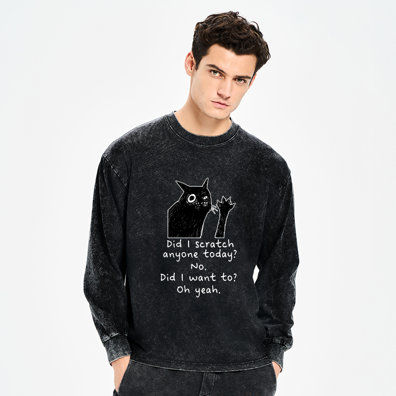 Tokyo-Tiger Black Cat Scratches People Washed Long Sleeve T-Shirt