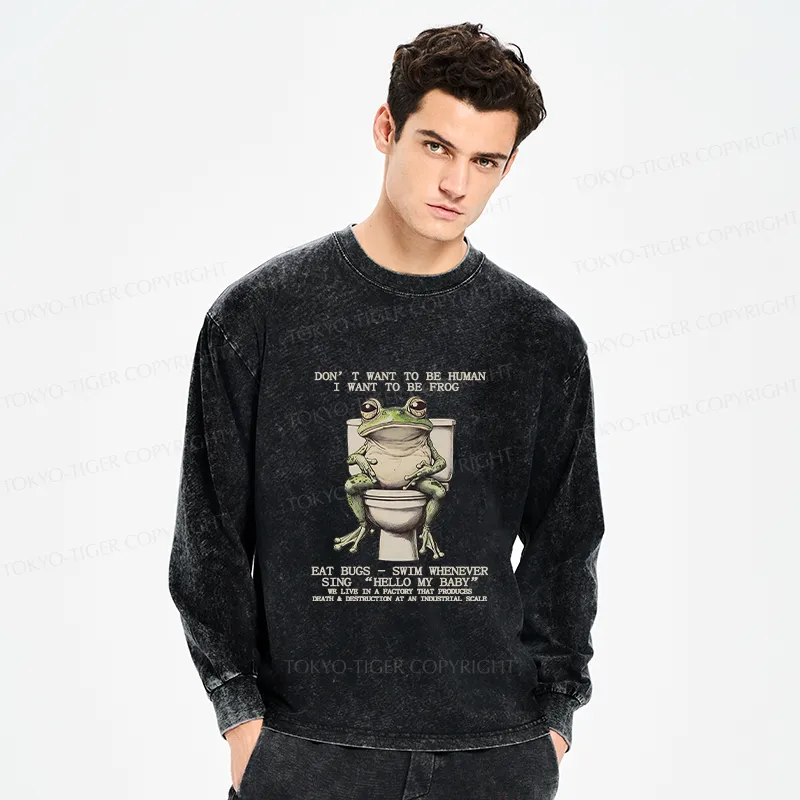Tokyo-Tiger I Just Want To Be A Frog Washed Long Sleeve T-Shirt