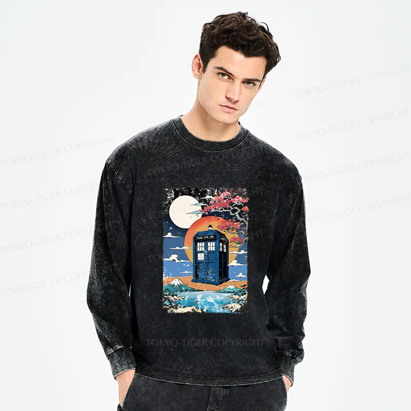 Tokyo-Tiger Tardis Under The Moonlight Washed Long Sleeve T-Shirt