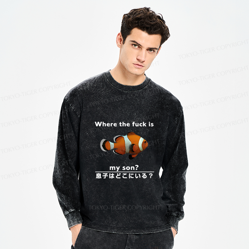 Tokyo-Tiger Fish Looking For Son Washed Long Sleeve T-Shirt