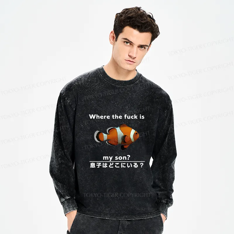 Tokyo-Tiger Fish Looking For Son Washed Long Sleeve T-Shirt