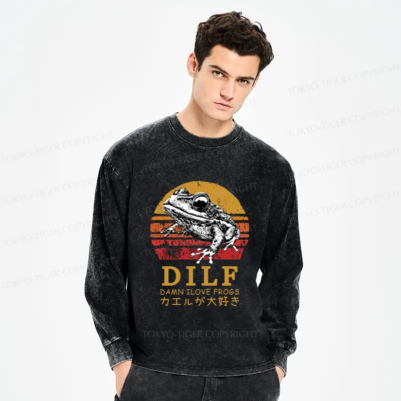 Tokyo-Tiger Funny Frog Lover Washed Long Sleeve T-Shirt