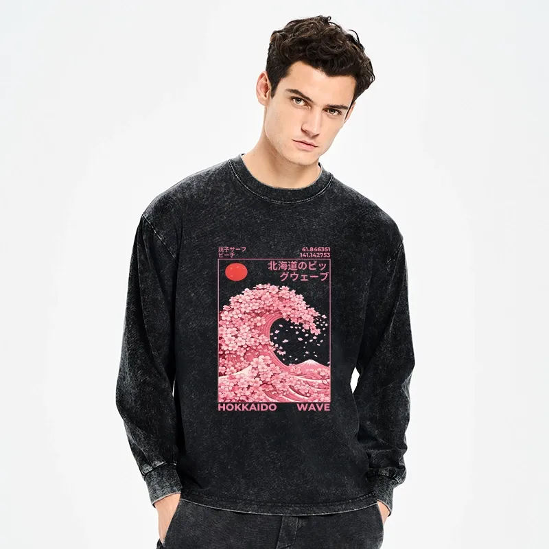 Tokyo-Tiger Sakura Wave Washed Long Sleeve T-Shirt