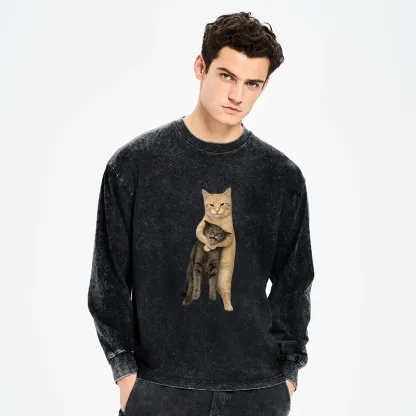 Tokyo-Tiger Orange Cat’s Tight Embrace Washed Long Sleeve T-Shirt