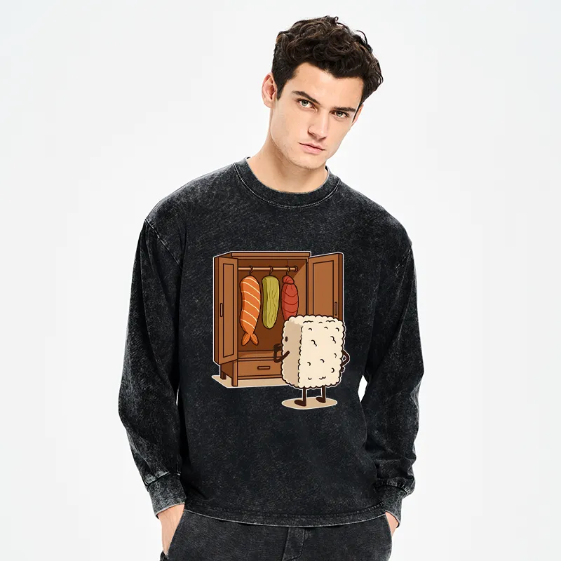 Tokyo-Tiger Sushi Pick Out Clothes Washed Long Sleeve T-Shirt