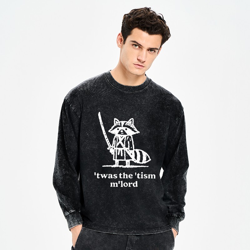 Tokyo-Tiger Focused Samurai Raccoon Washed Long Sleeve T-Shirt