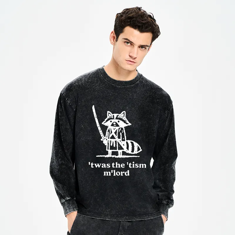 Tokyo-Tiger Focused Samurai Raccoon Washed Long Sleeve T-Shirt