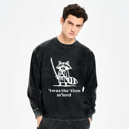 Tokyo-Tiger Focused Samurai Raccoon Washed Long Sleeve T-Shirt