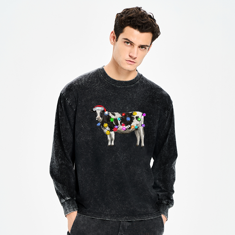 Tokyo-Tiger Christmas Cow Washed Long Sleeve T-Shirt
