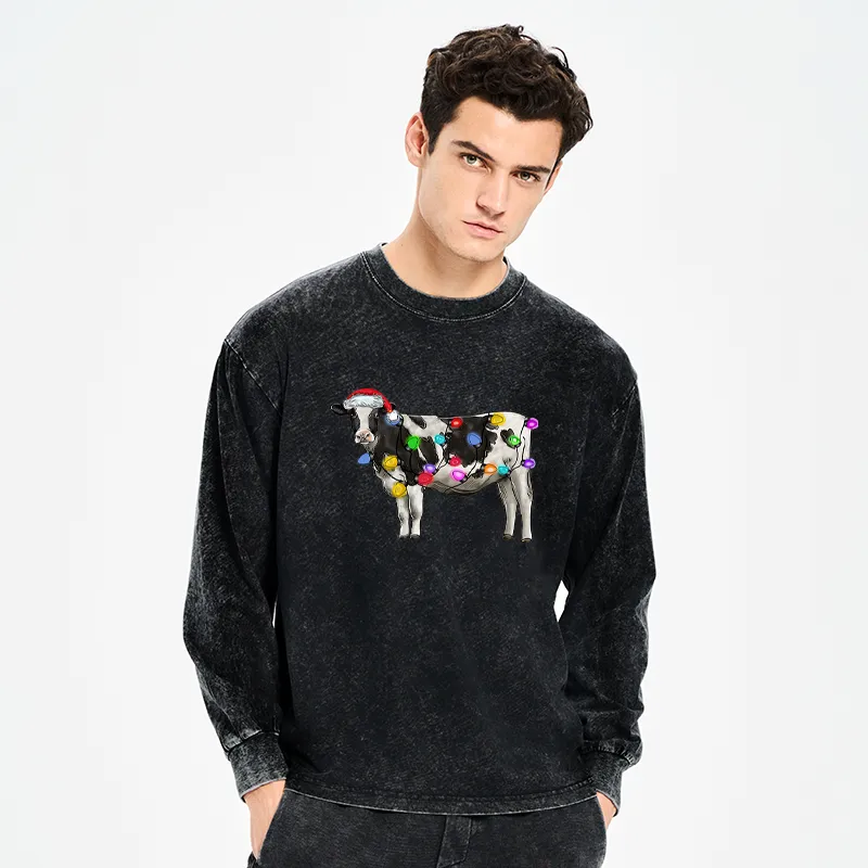Tokyo-Tiger Christmas Cow Washed Long Sleeve T-Shirt