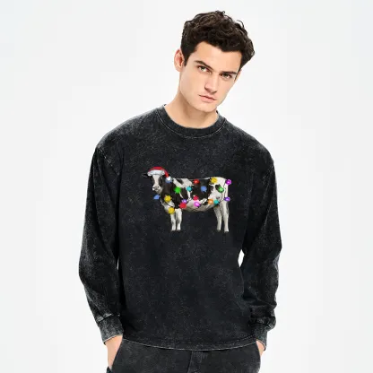 Tokyo-Tiger Christmas Cow Washed Long Sleeve T-Shirt