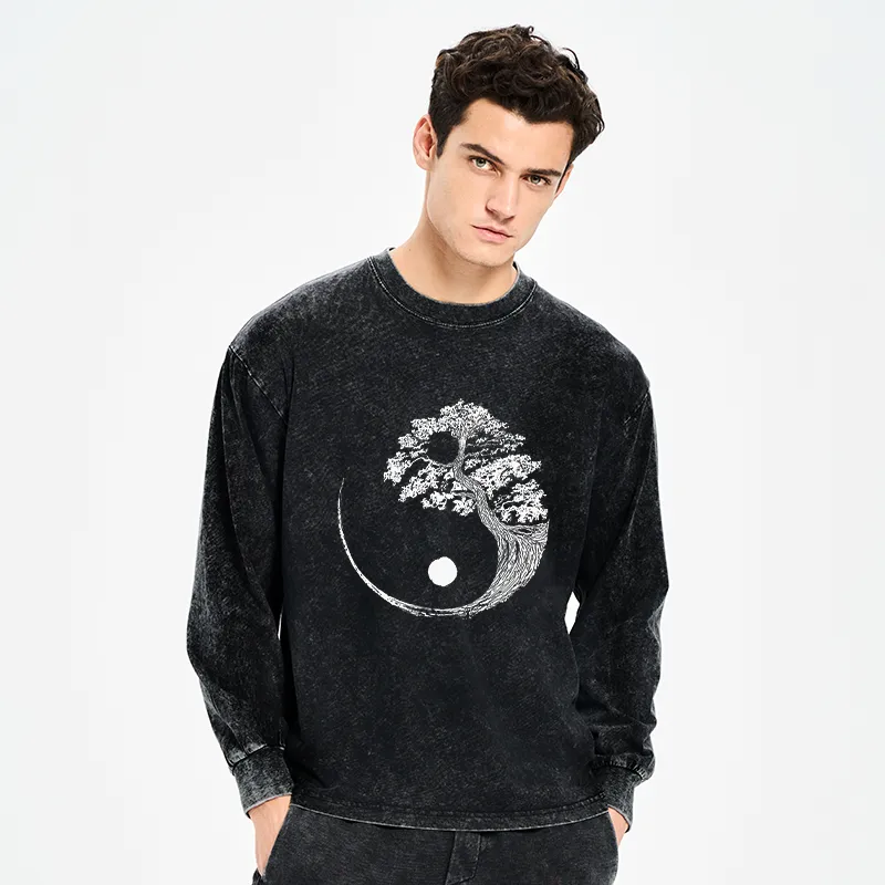 Tokyo-Tiger Yin-Yang Tai Chi Tree Washed Long Sleeve T-Shirt