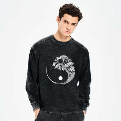 Tokyo-Tiger Yin-Yang Tai Chi Tree Washed Long Sleeve T-Shirt