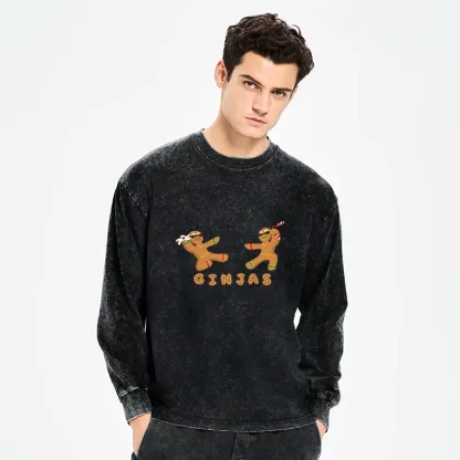 Tokyo-Tiger Gingerbread Ninja Washed Long Sleeve T-Shirt