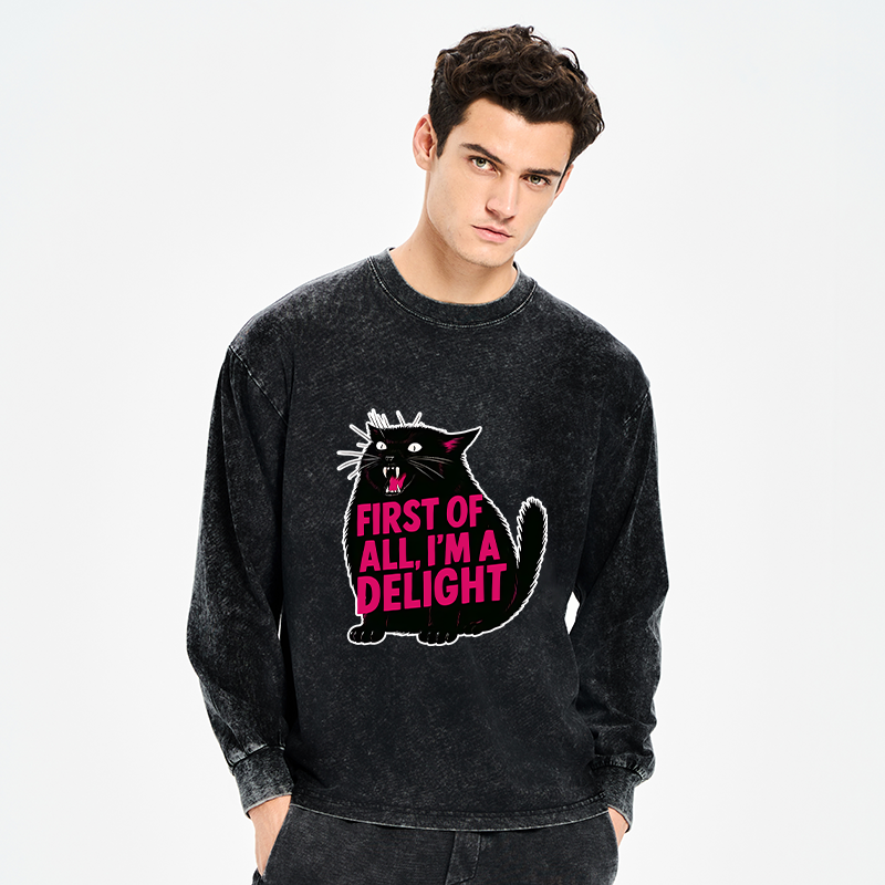 Tokyo-Tiger Roaring Black Cat Washed Long Sleeve T-Shirt