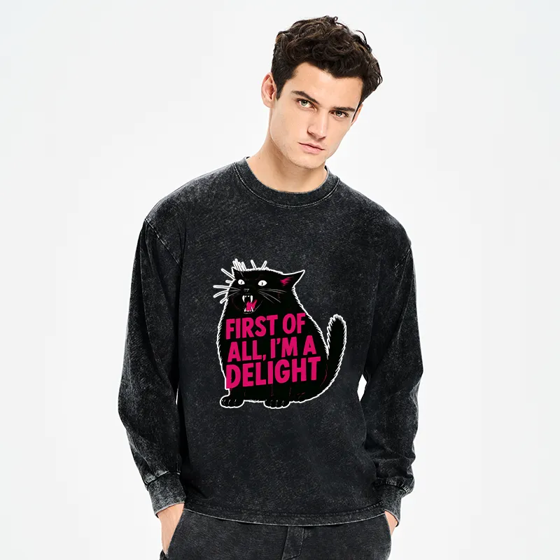 Tokyo-Tiger Roaring Black Cat Washed Long Sleeve T-Shirt