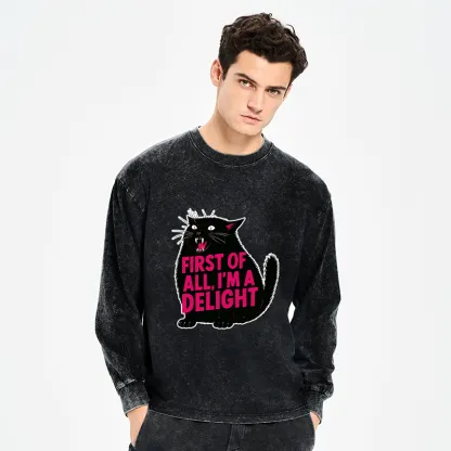 Tokyo-Tiger Roaring Black Cat Washed Long Sleeve T-Shirt
