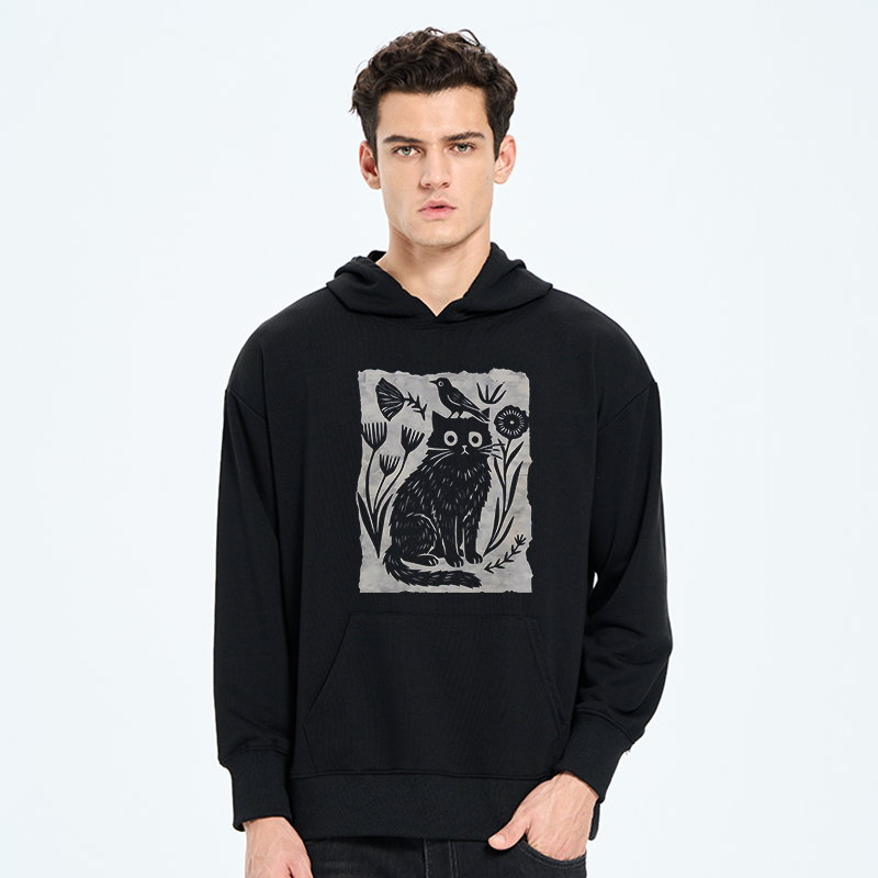 Tokyo-Tiger Folk Paper Cut Cat Bird Floral Art Classic Hoodie