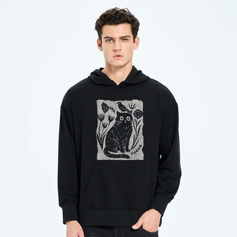 Tokyo-Tiger Folk Paper Cut Cat Bird Floral Art Classic Hoodie