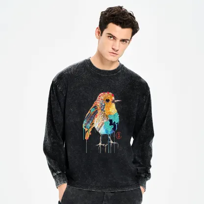Tokyo-Tiger Sparkly Wild Bird Washed Long Sleeve T-Shirt