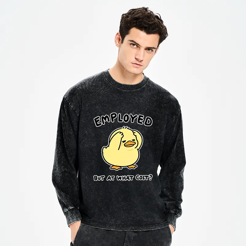 Tokyo-Tiger Funny Work Duck Washed Long Sleeve T-Shirt