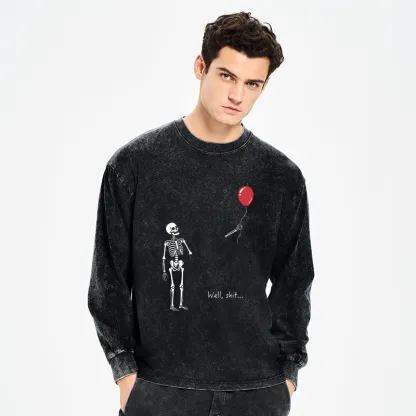 Tokyo-Tiger Skeleton Balloon Meme Washed Long Sleeve T-Shirt
