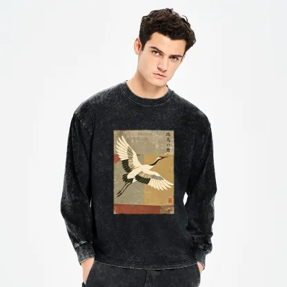 Tokyo-Tiger Crane Spirit Washed Long Sleeve T-Shirt