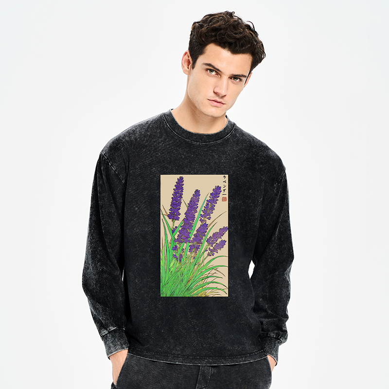 Tokyo-Tiger Japanese Lavender Washed Long Sleeve T-Shirt
