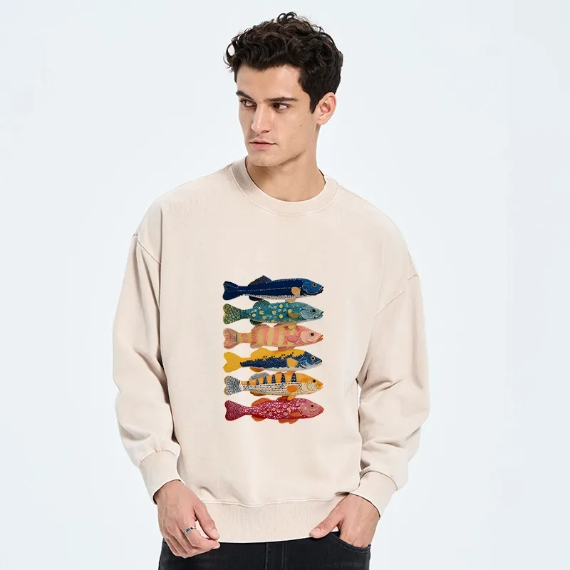 Tokyo-Tiger Colorful Fish Art Collection Washed Sweatshirt