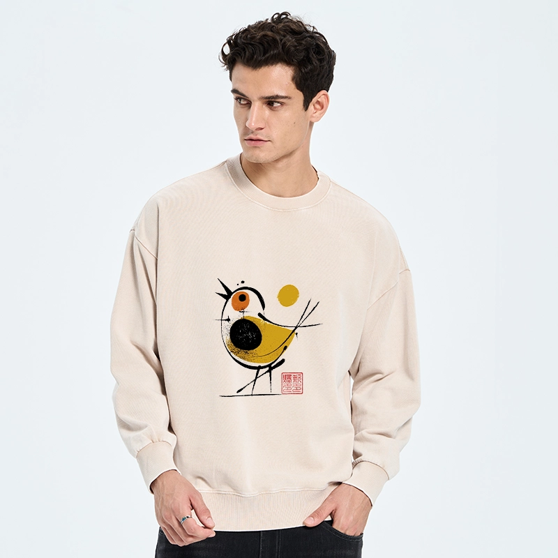 Tokyo-Tiger Aesthetic Yellow And Black Bird Washed Sweatshirt
