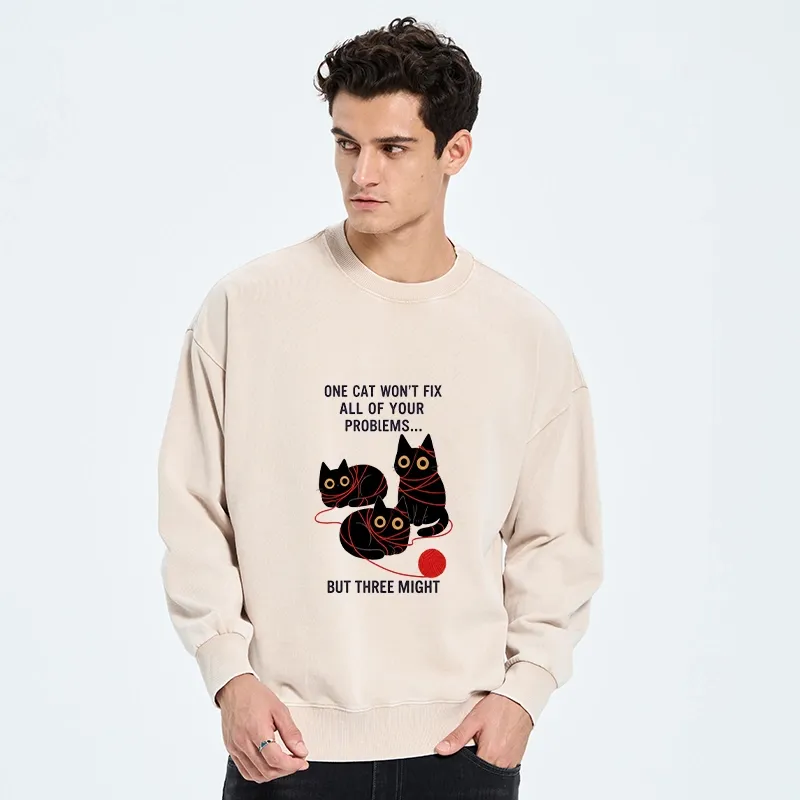 Tokyo-Tiger Three Cats Fix All Problems Washed Sweatshirt
