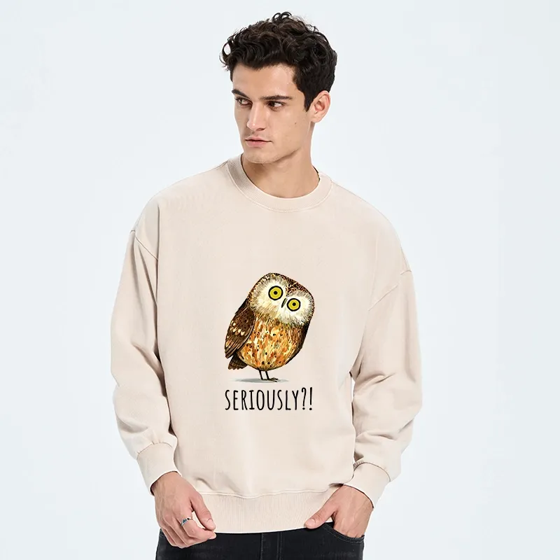 Tokyo-Tiger Seriously Confused Owl Meme Art Washed Sweatshirt