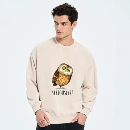 Tokyo-Tiger Seriously Confused Owl Meme Art Washed Sweatshirt