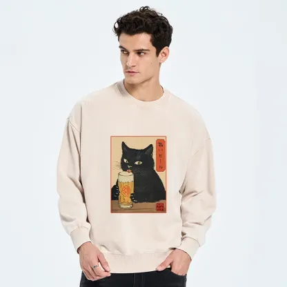 Tokyo-Tiger Cat Holding A Glass Of Beer Washed Sweatshirt