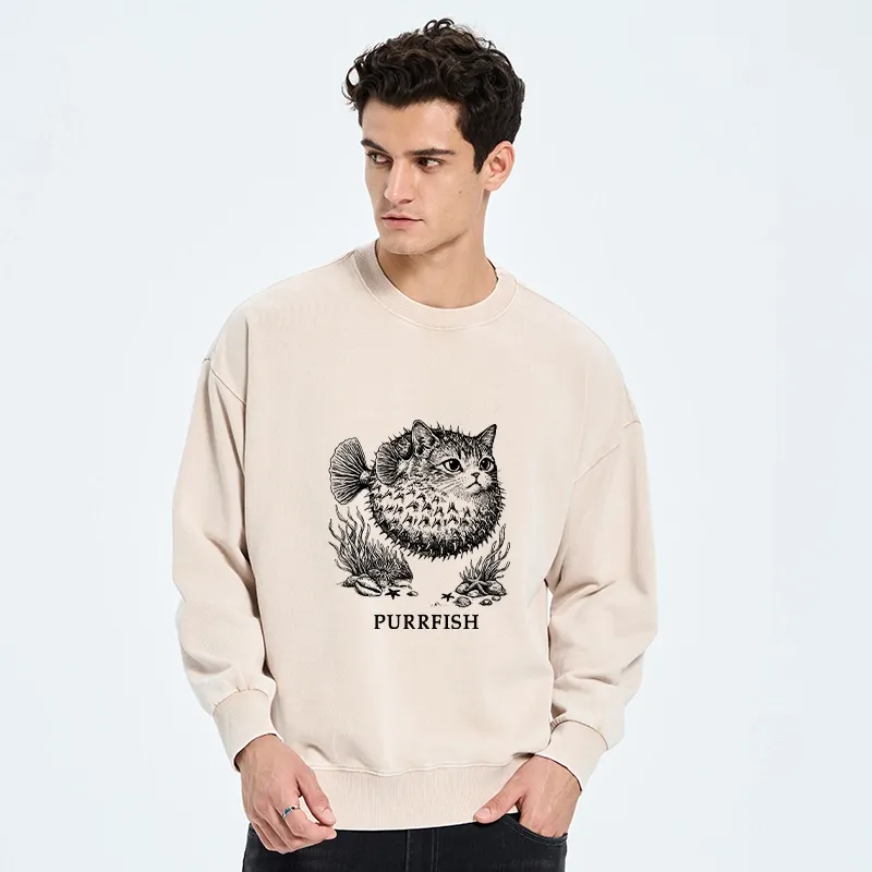 Tokyo-Tiger Spiky Puffer With Cute Cat Head Washed Sweatshirt