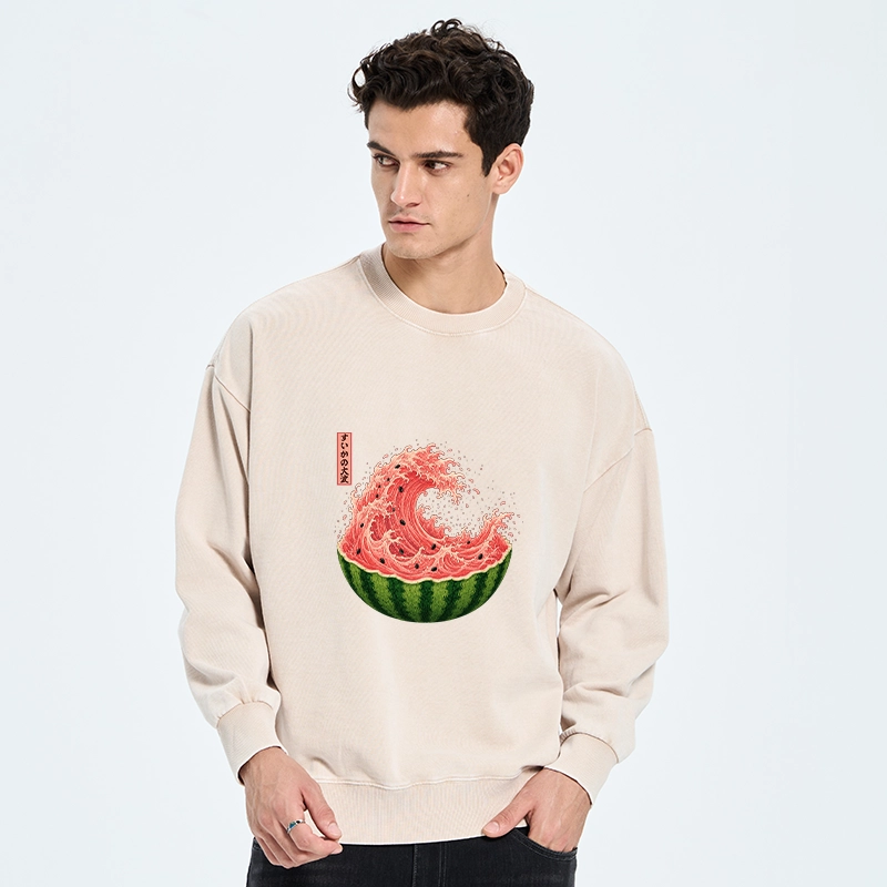 Tokyo-Tiger Watermelon Wave Summer Ukiyo Art Washed Sweatshirt