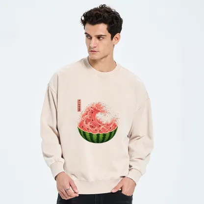 Tokyo-Tiger Watermelon Wave Summer Ukiyo Art Washed Sweatshirt
