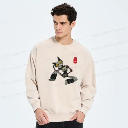 Tokyo-Tiger Contemplative Robot Cat Washed Sweatshirt