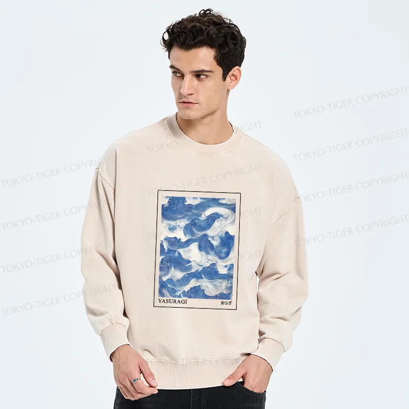 Tokyo-Tiger Japanese Retro Art Wave Washed Sweatshirt