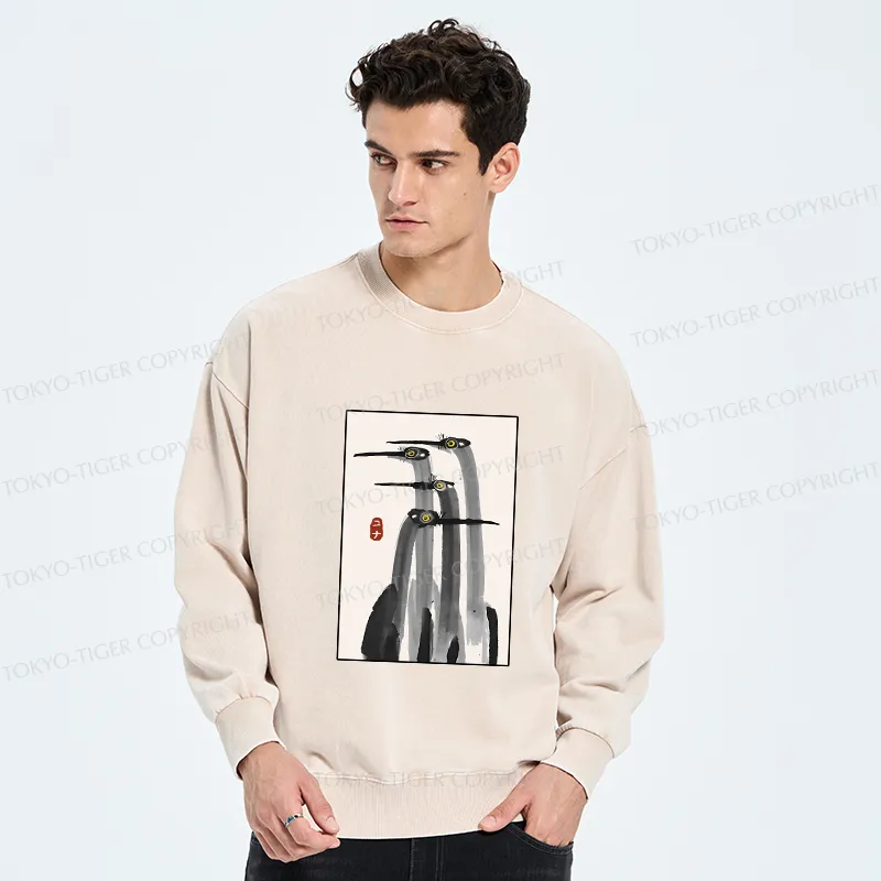 Tokyo-Tiger Japanese Crane Poster Washed Sweatshirt